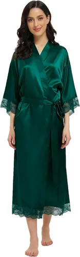 Vista 12 de Batas largas de satén suaves para mujer, batas largas de seda de longitud completa, kimonos, bata de baño sedosa, bata de baño Estampado floral