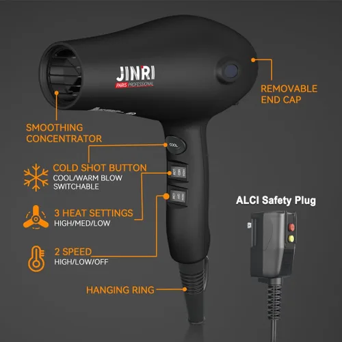 Vista 4 de JINRI - Secador de pelo 1875W Difusor para salón y uso personal, potente, secado rápido con difusor, peine y boquilla para mujeres y hombres