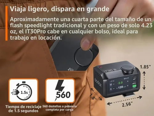 Vista 6 de Godox iT30 pro C TTL Mini Flash & Trigger- GODOX Authorized Distributor iT30 Pro C for Canon - IT30Pro TTL Flash, Wireless Master & Receiver, HSS