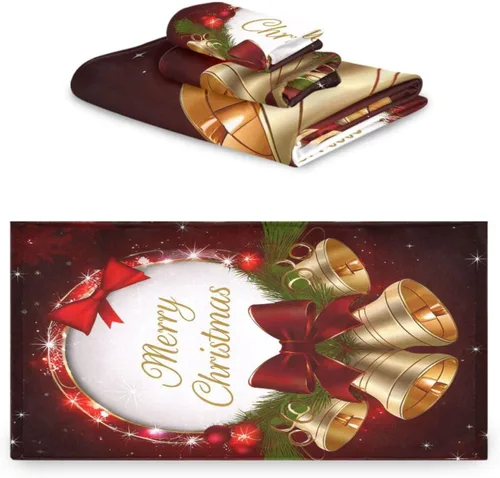 Vista 2 de Qilmy Juego de toallas de Navidad con lazo y copos de nieve, toallas de baño, toallas de mano ultrasuaves, toalla de cara, toalla para gimnasio