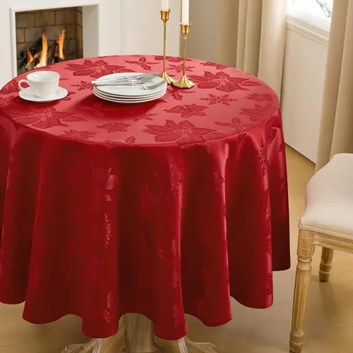 Vista 13 de Softalker - Mantel navideño de jacquard, mantel rectangular de damasco vintage de invierno, mantel de poliéster impermeable con copos de nieve
