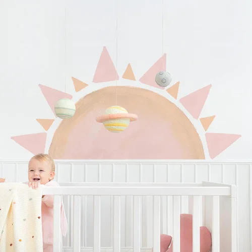 Vista 5 de Calcomanía de pared de medio sol para habitación de los niños, calcomanías de pared de vinilo, calcomanías de pared de guardería, calcomanías
