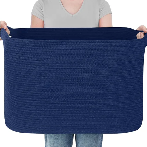 Vista 19 de MEGASKET Cesta extra grande para mantas, 23.6 x 17 x 12 pulgadas, almacenamiento de manta negra para sala de estar, soporte de almohada de cuerda