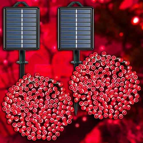 Vista 9 de Guirnalda de luces solares azules impermeables para exteriores, paquete de 2 unidades de 144 pies, 400 LED con 8 modos de impermeabilidad IP44