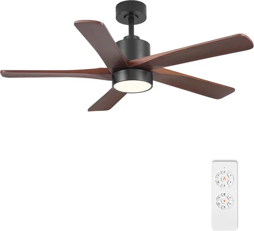 Vista 24 de WINGBO Ventilador de techo CC de 48 pulgadas con luces y control remoto, 5 cuchillas de madera maciza tallada, motor CC reversible de 6 velocidades