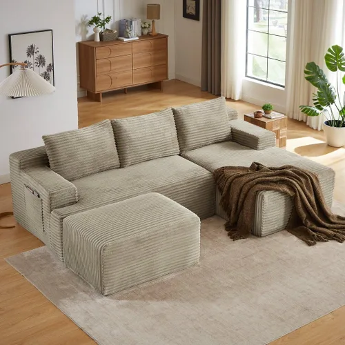 Vista 21 de Sofá seccional comprimido sin hueso de 112 pulgadas con otomana movible convertible en forma de L sofá esquinero modular para sala de estar, sofás