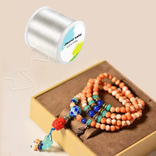 Vista 6 de Cordón de joyería de 320 pies, cuerda elástica de cuentas de cristal, línea elástica transparente y brillante, puede pasar fácilmente a través