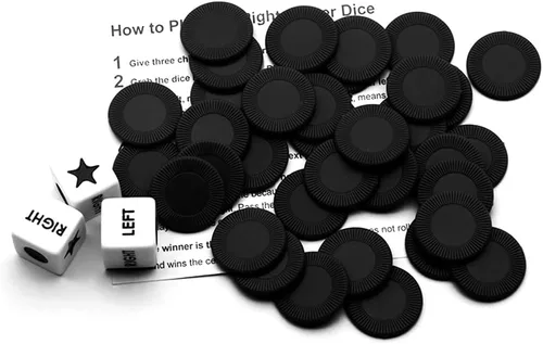 Vista 3 de Bilywey - Juego de dados izquierda-derecha-centro con 3 dados + 36 fichas negras (negro)