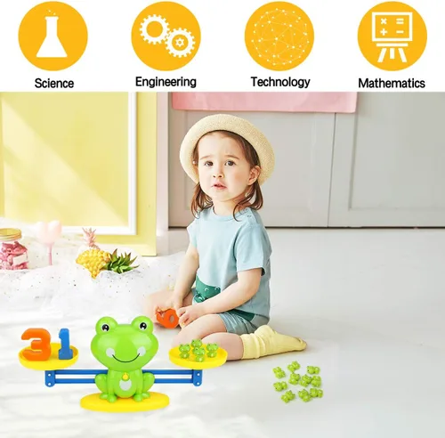 Vista 2 de Aitbay Genial juego de matemáticas, juguetes de conteo de equilibrio de rana para preescolares para niños y niñas, juguete educativo de números