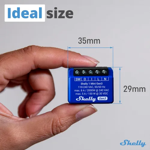 Vista 2 de Shelly 1 Mini Gen3 Relé de interruptor inteligente WiFi 1 canal 8A Automatización del hogar Puerta de enlace Bluetooth Compatible con Alexa