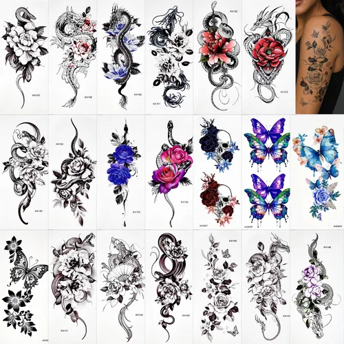 Vista 11 de Tatuajes temporales de neón UV, 12 hojas de tatuajes de fiesta que brillan en la oscuridad para adultos y niñas, patrones de doble vibración