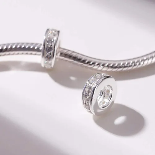 Vista 4 de 925 plata esterlina espaciador encanto grano con CZ transparente para pulseras Pandora Charms