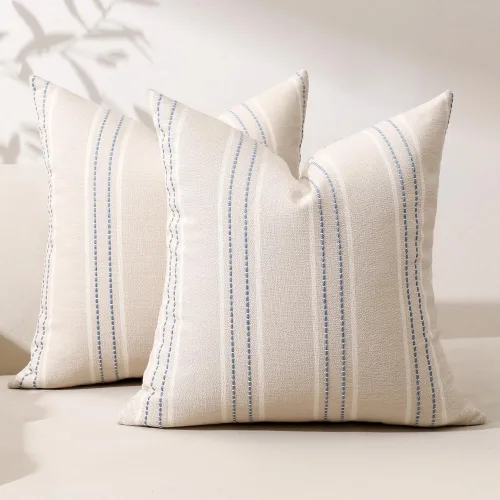 Vista 29 de Hckot Fundas de Almohadas Decorativas 16x16 Juego de 2 Fundas de Almohadas a Rayas de Lino Texturizado Almohadas Decorativas Fundas de Cojines