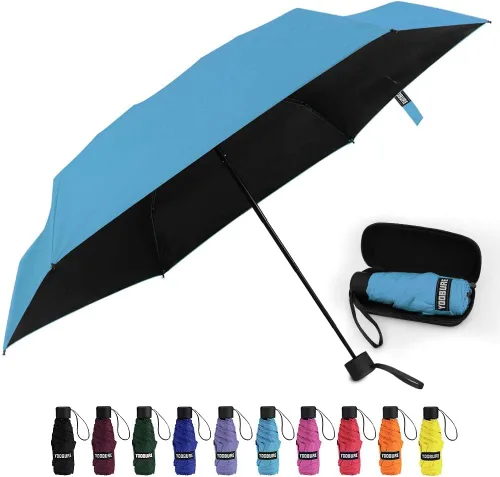 Vista 12 de Yoobure Mini Travel Umbrella with Case, Compact Folding Umbrella Flor de melocotón azul
