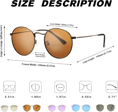 Vista 3 de Pro Acme Gafas de sol polarizadas de metal redondas pequeñas para mujer, estilo retro