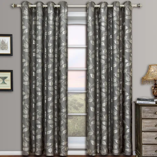 Vista 6 de Royal Hotel Bedding Charlotte - Paneles de cortina jacquard con ojales color moca, 2 paneles, 52 x 63 pulgadas cada uno