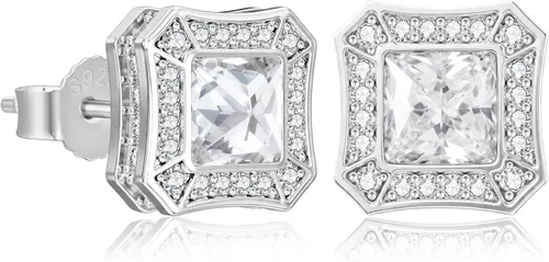 Vista 18 de KRKC&CO Earrings Stud for Men, Silver Post Square Earrings 2-Dorado-b