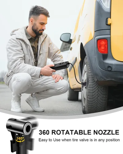 Vista 6 de Inflador de neumáticos portátil para neumáticos de automóvil, compresor de aire inalámbrico de 150 PSI con medidor de presión digital, apagado