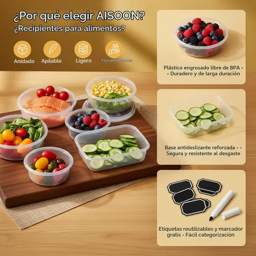 Vista 7 de AISOON 40 recipientes grandes de almacenamiento de alimentos de 85 onzas con tapas (20 recipientes y 20 tapas), apilables, herméticos, a prueba