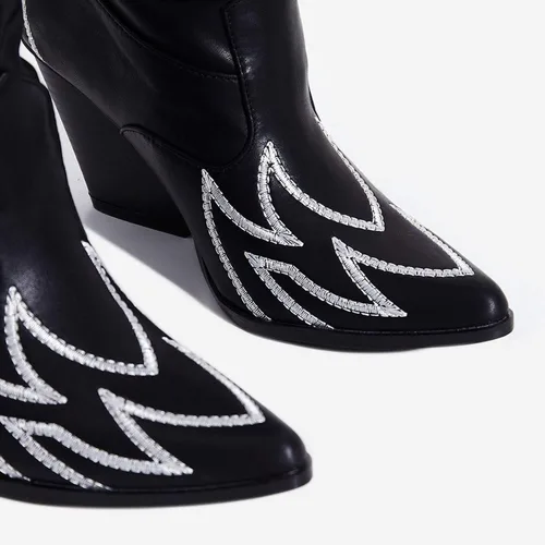 Vista 4 de Cape Robbin - Botas vaqueras Kelsey-21 para mujer, botas sobre la rodilla, con tacones gruesos y cuadrados, botas elegantes y a la moda para mujer