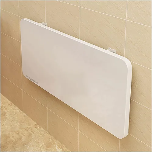 Vista 6 de Mesa de Pared Plegable Montada, Escritorio Flotante Blanco para Espacios Pequeños, Mesa Plegable de Lavandería con Soporte de Acero Inoxidable
