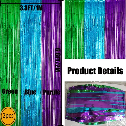Vista 7 de Paquete de 2 cortinas de flecos de papel de oropel mate azul de 3.3 x 6.6 pies, para compromiso, despedida de soltera, despedida de soltera