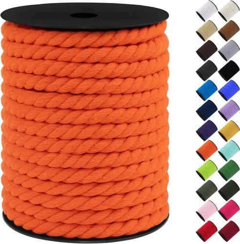 Vista 25 de Cordón de macramé de algodón, 0.315 in x 131 pies, hilo grueso para manualidades, cuerda trenzada de 3 hebras para colgar en la pared, ganchos