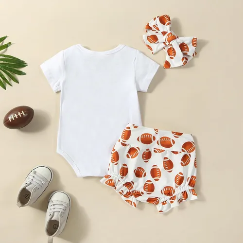 Vista 3 de BULINGNA Conjunto de 3 piezas de ropa de verano de manga corta para bebé niña de fútbol americano