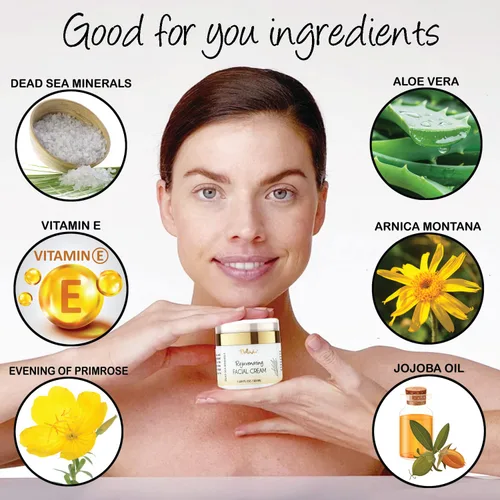 Vista 2 de Deluvia Crema facial rejuvenecedora Aloe Vera orgánico, aceite de coco, vitamina C + E Minerales del Mar Muerto Loción facial diaria para piel