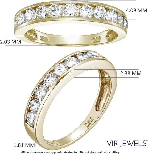 Vista 4 de VIR JEWELS Anillo de boda de diamante blanco de 1 cttw a 2 quilates para mujer, juego de canales de oro de 14 quilates, tamaño 4.5-10