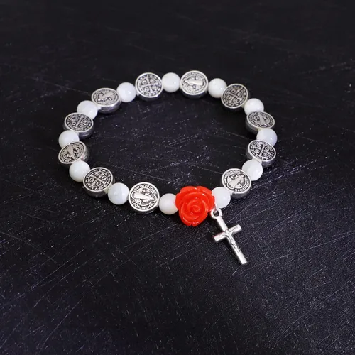 Vista 4 de Rosary Beads Catholic for Women Gemstone Rosary Beads Necklace with Crucifix Cross Crystal Pearl Rosary Rosarios Catolicos Catholic Gifts