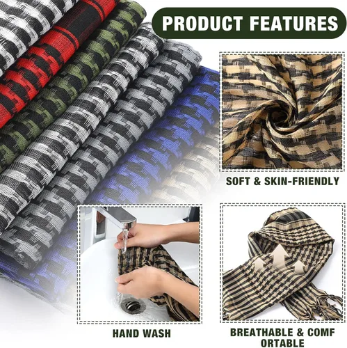 Vista 4 de 8 unidades de bufanda táctica Shemagh militar del desierto para la cabeza árabe para hombres y mujeres, envoltura árabe keffiyeh con borlas