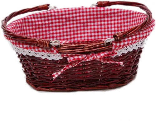 Vista 7 de OYPEIP Cesta de mimbre ovalada con asas dobles abatibles y forro extraíble, para regalos o picnic