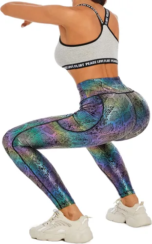 Vista 2 de HARTPOR Leggings de piel sintética para mujer, pantalones de yoga elásticos de cintura alta, pantalones de piel sintética con bolsillos