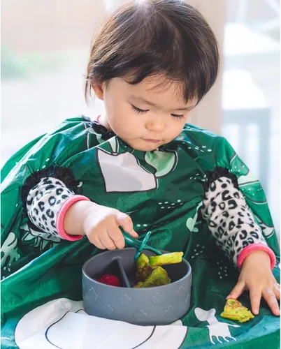 Vista 3 de grabease Allover Waterproof Bib for Self-Feeding Infants and Toddlers, Machine Washable, Ages 6-24 Months Verde bosque