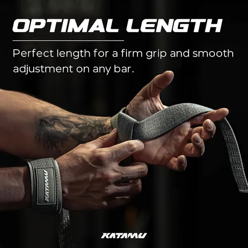 Vista 4 de Katamu Premium Weightlifting Straps — Heavy Duty Cotton Lifting Straps with Neoprene Padding for Deadlifts, Powerlifting and Strength Training, Men