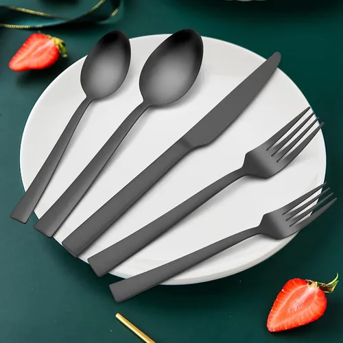 Vista 5 de HaWare Juego de 40 cubiertos cuadrados de acero inoxidable para 8, modernos utensilios de cocina para el hogar, acabado mate, aptos para lavavajillas