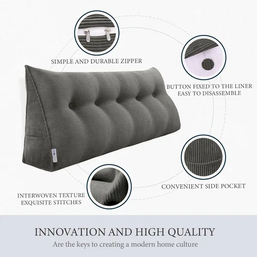 Vista 33 de Almohada de cabecera gruesa totalmente rellena tamaño Queen, cabecera acolchada suave y firme, soporte grande, triangular, almohada de cuña