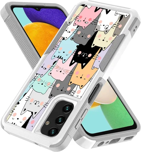 Vista 6 de Funda para Samsung Galaxy A13 5G, lindo y divertido patrón de gatos, absorción de golpes, policarbonato duro e interior de silicona híbrida de doble