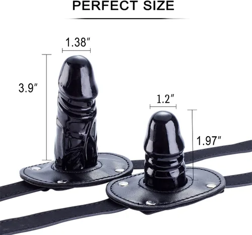 Vista 4 de YiFeng Consolador con cerradura Pene Boca Mordaza con bloqueo Bondage Correa de cuero en BDSM Juguete sexual para adultos (Largo)