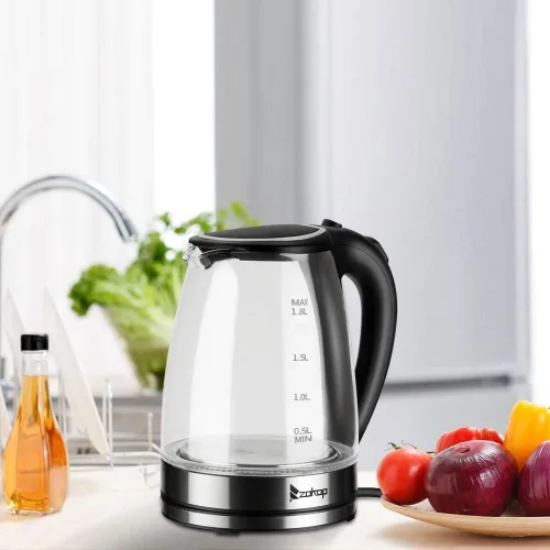 Vista 8 de Hervidor eléctrico de vidrio, 1.8L saludable 1200W hervidor de té de vidrio con material de grado alimenticio, apagado automático y protección