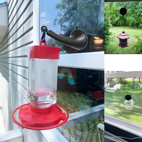 Vista 4 de Pmsanzay Paquete de 2 – Accesorio de ventosa de montaje en ventana para mini comederos de colibríes, gancho para colgar comederos de pájaros