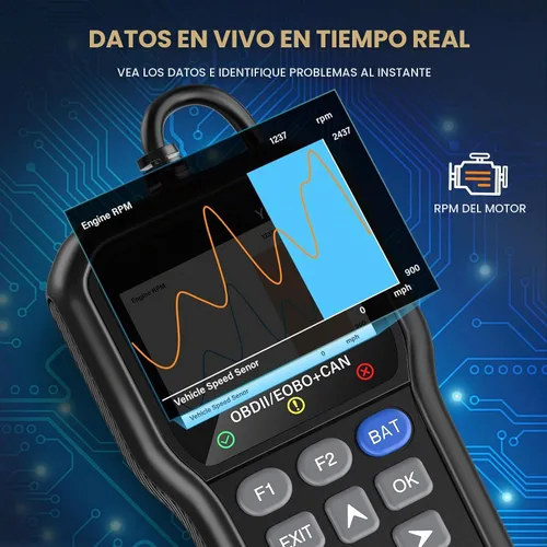 Vista 4 de BluSon YM319 - Escáner OBD2, herramienta de diagnóstico con probador de batería, lector de código de falla del motor con datos en vivo, impresión