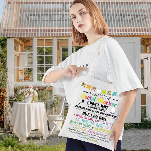 Vista 2 de LEVLO Trabajador Social Lona Tote Bag Apreciación Regalo Para Trabajadores Sociales Empleado Voluntario Bolsa de Compras