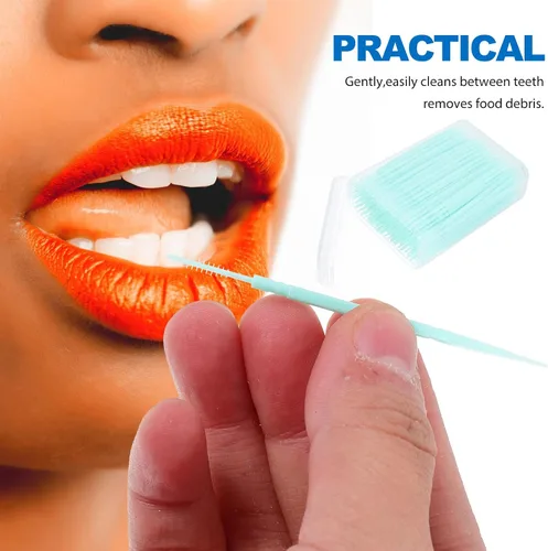 Vista 4 de 200 palillos de dientes de doble cabeza de plástico suave para el cuidado bucal interdental, palillos de dientes, púas de hilo dental, cepillos