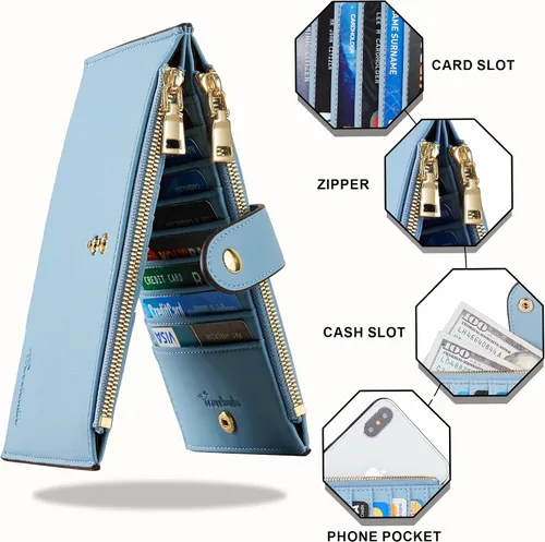 Vista 7 de Travelambo Billetera plegable con bloqueo RFID para mujer, con bolsillo con cremallera