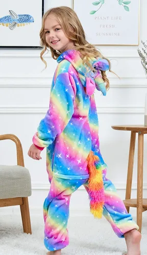 Vista 3 de Disfraz de unicornio con capucha para niñas, disfraz de una pieza para Halloween