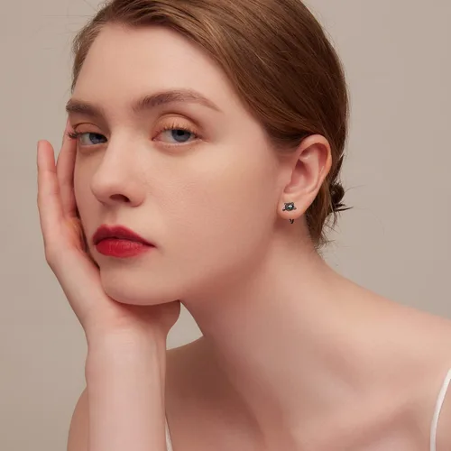 Vista 3 de BISAER Aretes de aro de plata de ley 925 con diseño de gato, perro, panda, animales, para mujer, regalos de joyería