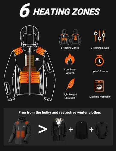 Vista 5 de SOLJIKYE Heated Jackets for Men with Battery Pack, Winter Windproof Soft Shell Electric Heated Coat, Black