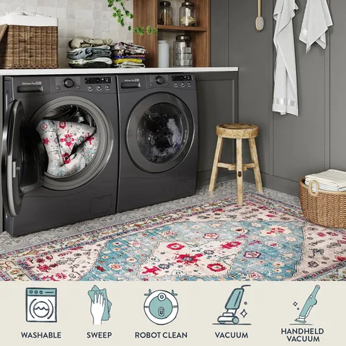 Vista 4 de Lahome Tapete tribal bohemio, pequeño, suave, lavable, antideslizante, no desprende pelo, para baño, cocina, dormitorio, puerta delantera, sala